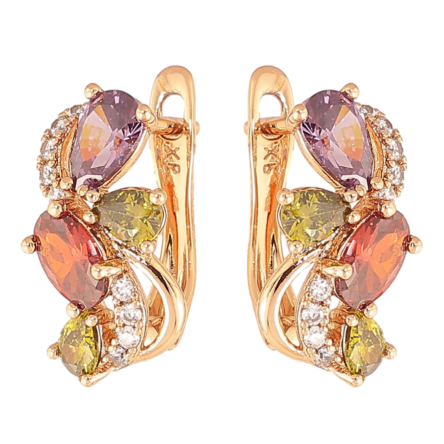 Сережки Xuping колір Позолота 18К англійський замок Візерунок з різнокольоровими кристалами фото №1