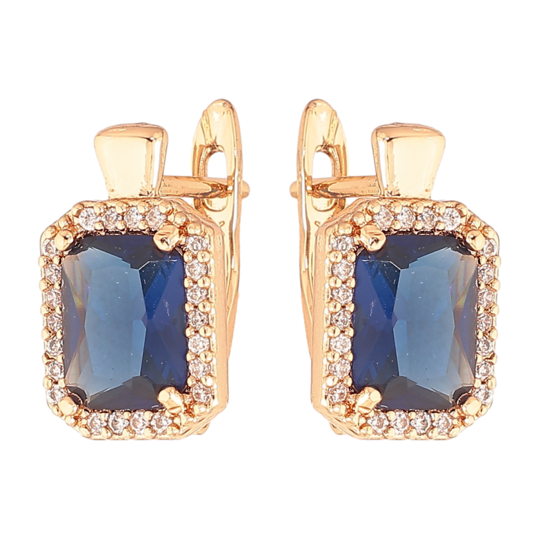 Серьги Xuping цвет Позолота 18K английский замок "Синие кристаллы в обрамлении" фото №1 Серьги Xuping цвет Позолота 18K английский замок "Синие кристаллы в обрамлении" фото №1