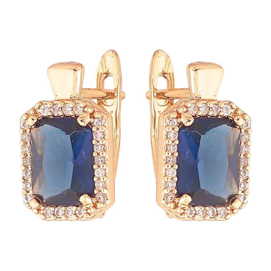 Серьги Xuping цвет Позолота 18K английский замок "Синие кристаллы в обрамлении" фото №1 Серьги Xuping цвет Позолота 18K английский замок "Синие кристаллы в обрамлении" фото №1