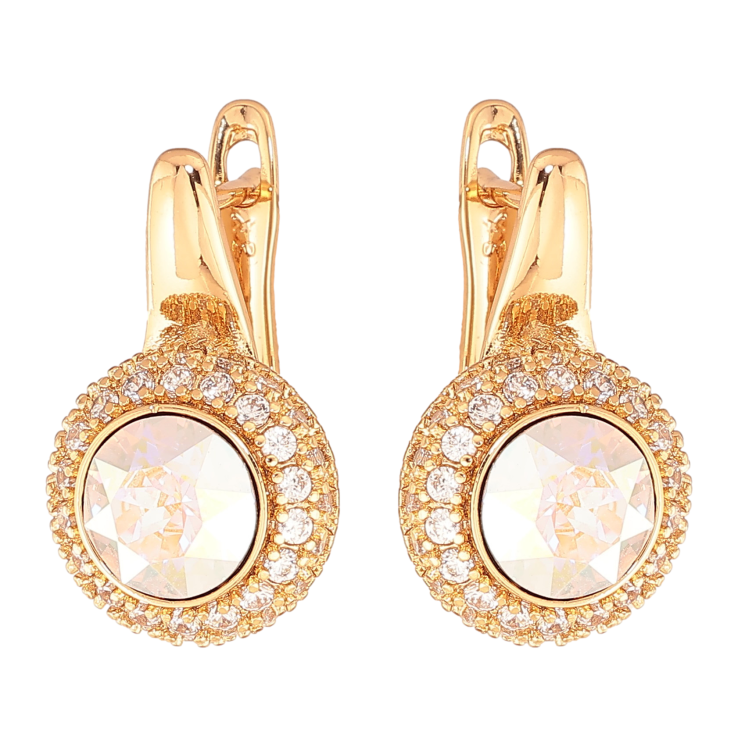 Сережки Xuping колір Позолота 18K англійський замок "Райдужні кристали в обрамленні дрібних кристалів" фото №23 Сережки Xuping колір Позолота 18K англійський замок "Райдужні кристали в обрамленні дрібних кристалів" фото №23