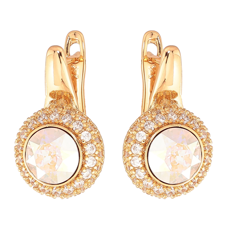 Сережки Xuping колір Позолота 18K англійський замок "Райдужні кристали в обрамленні дрібних кристалів" фото №1