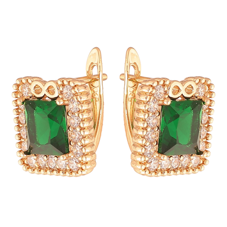 Серьги Xuping цвет Позолота 18K английский замок "Зеленые кристаллы в обрамлении" фото №9 Серьги Xuping цвет Позолота 18K английский замок "Зеленые кристаллы в обрамлении" фото №9