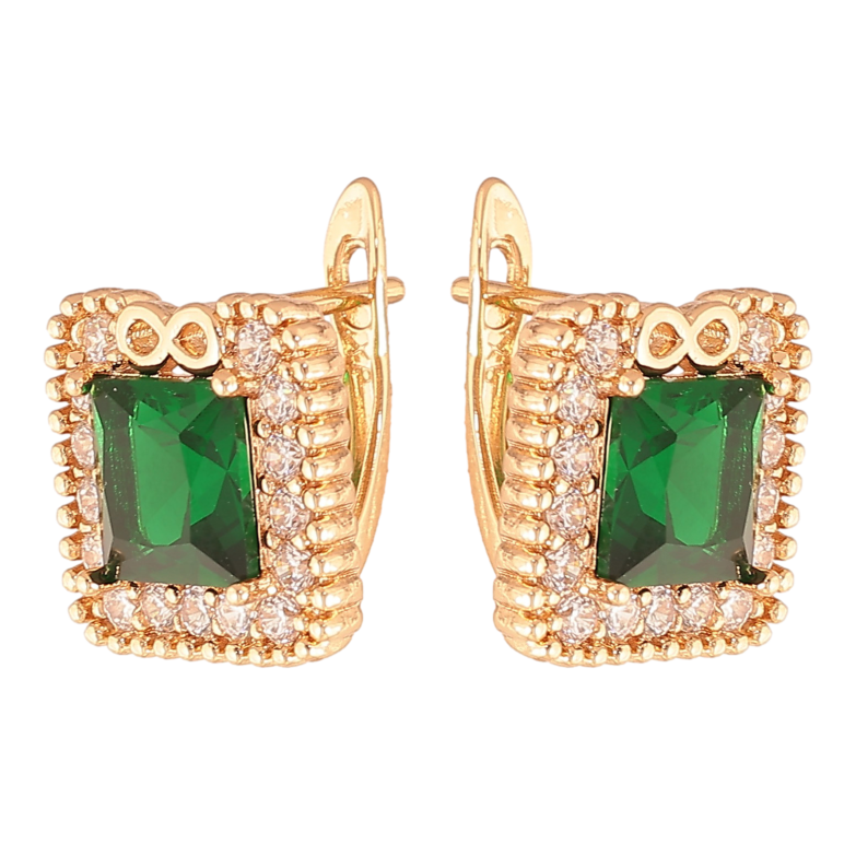 Серьги Xuping цвет Позолота 18K английский замок "Зеленые кристаллы в обрамлении" фото №1 Серьги Xuping цвет Позолота 18K английский замок "Зеленые кристаллы в обрамлении" фото №1