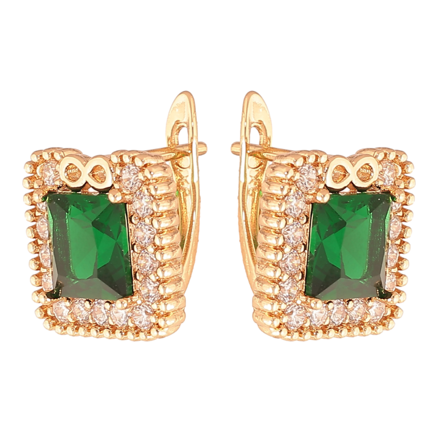 Серьги Xuping цвет Позолота 18K английский замок "Зеленые кристаллы в обрамлении" фото №1 Серьги Xuping цвет Позолота 18K английский замок "Зеленые кристаллы в обрамлении" фото №1