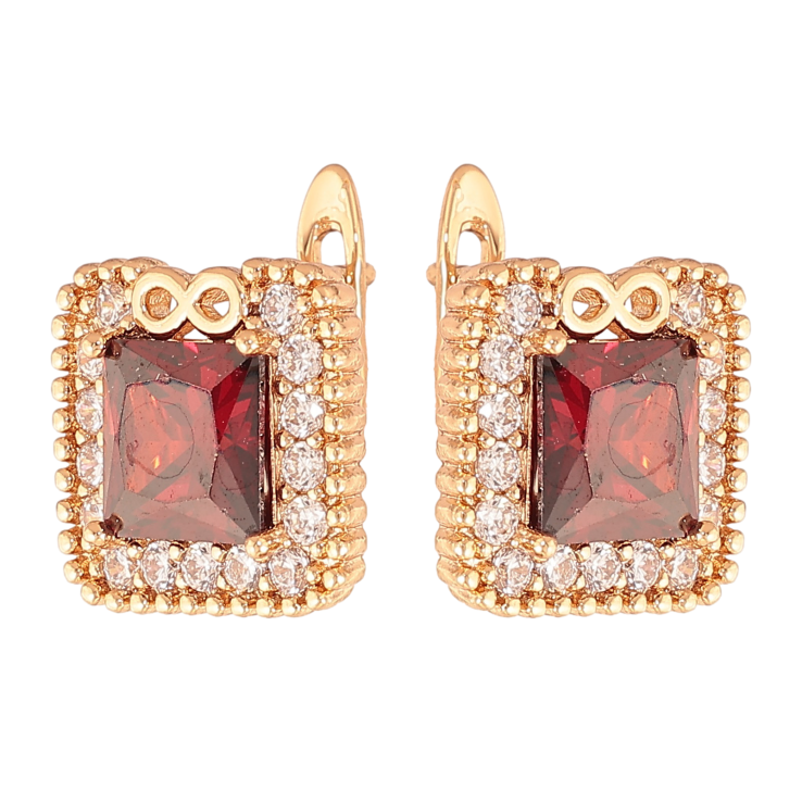 Серьги Xuping цвет Позолота 18K английский замок "Красные кристаллы в обрамлении" фото №7 Серьги Xuping цвет Позолота 18K английский замок "Красные кристаллы в обрамлении" фото №7