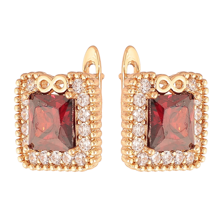 Серьги Xuping цвет Позолота 18K английский замок "Красные кристаллы в обрамлении" фото №2 Серьги Xuping цвет Позолота 18K английский замок "Красные кристаллы в обрамлении" фото №2