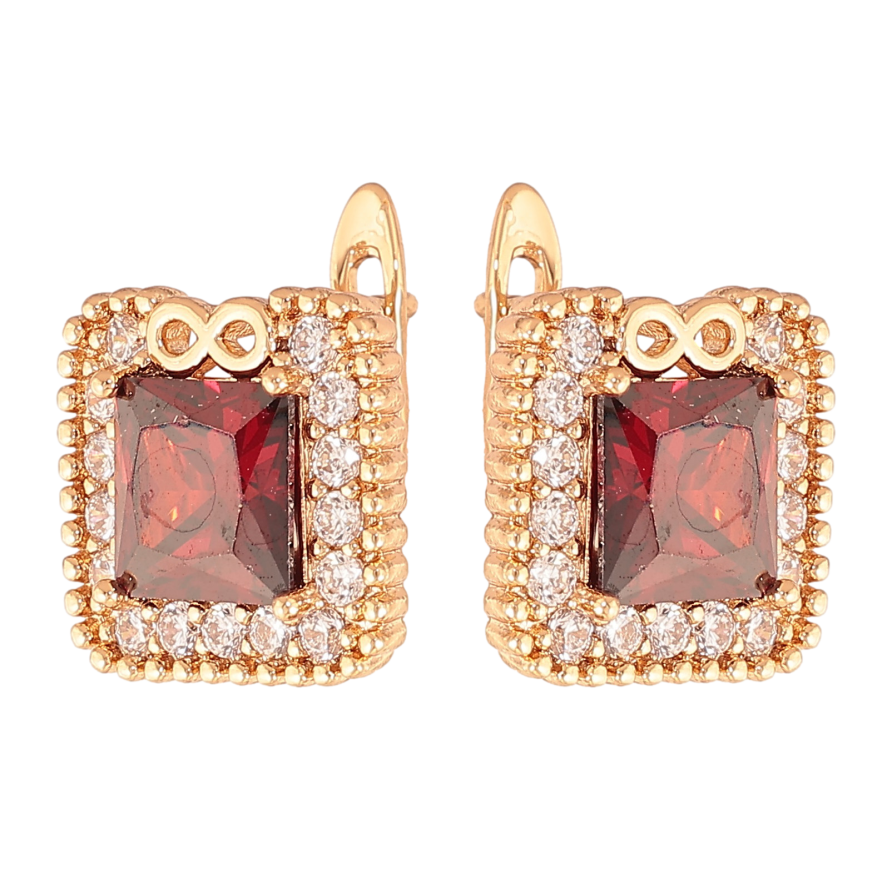 Серьги Xuping цвет Позолота 18K английский замок "Красные кристаллы в обрамлении" фото №1 Серьги Xuping цвет Позолота 18K английский замок "Красные кристаллы в обрамлении" фото №1