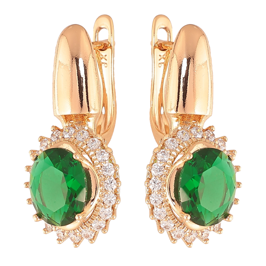 Сережки Xuping колір Позолота 18K англійський замок "Зелені кристали в обрамленні" фото №1 Сережки Xuping колір Позолота 18K англійський замок "Зелені кристали в обрамленні" фото №1