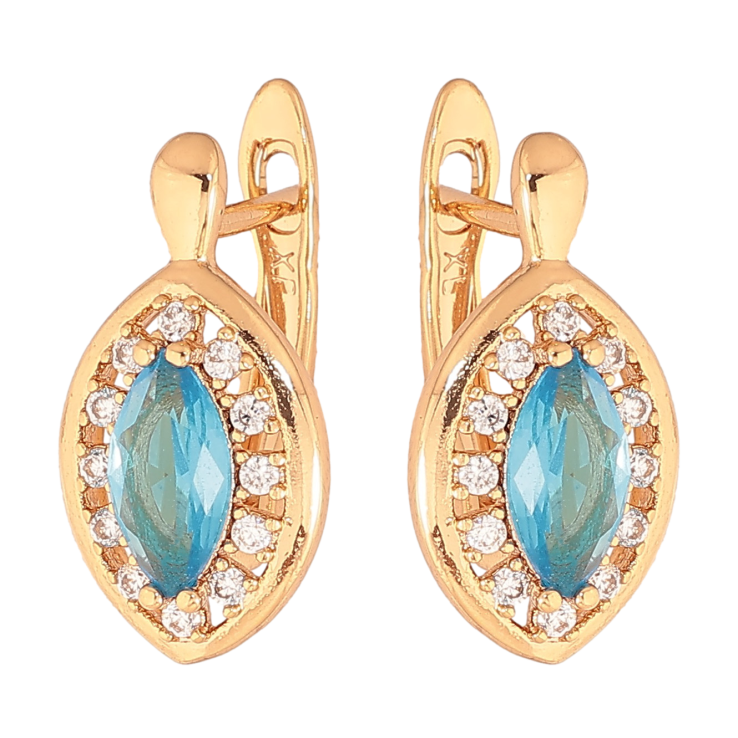 Сережки Xuping колір Позолота 18K англійський замок "Блакитні кристали в обрамленні" фото №7