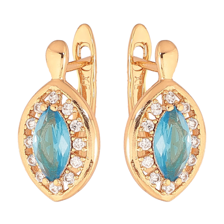 Сережки Xuping колір Позолота 18K англійський замок "Блакитні кристали в обрамленні" фото №2 Сережки Xuping колір Позолота 18K англійський замок "Блакитні кристали в обрамленні" фото №2