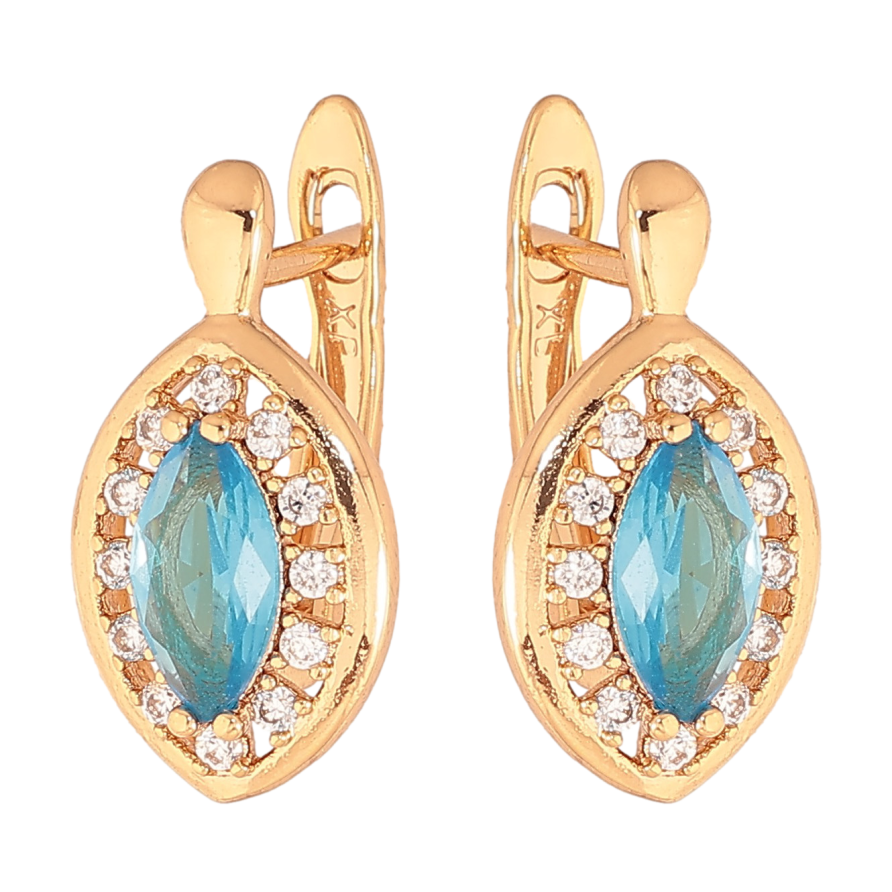 Сережки Xuping колір Позолота 18K англійський замок "Блакитні кристали в обрамленні" фото №1 Сережки Xuping колір Позолота 18K англійський замок "Блакитні кристали в обрамленні" фото №1