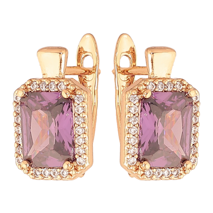 Серьги Xuping цвет Позолота 18K английский замок "Сиреневые кристаллы в обрамлении" фото №17 Серьги Xuping цвет Позолота 18K английский замок "Сиреневые кристаллы в обрамлении" фото №17