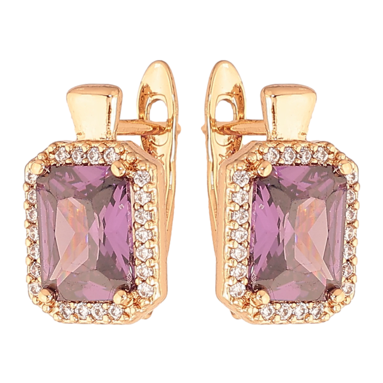 Серьги Xuping цвет Позолота 18K английский замок "Сиреневые кристаллы в обрамлении" фото №1 Серьги Xuping цвет Позолота 18K английский замок "Сиреневые кристаллы в обрамлении" фото №1
