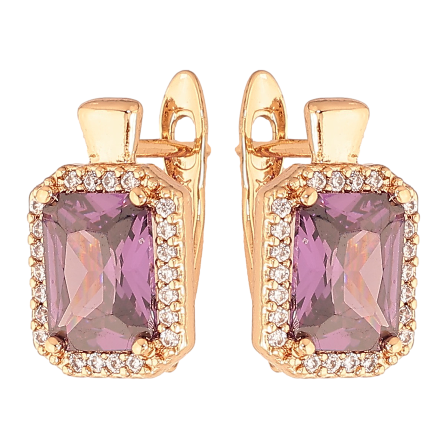 Серьги Xuping цвет Позолота 18K английский замок "Сиреневые кристаллы в обрамлении" фото №1 Серьги Xuping цвет Позолота 18K английский замок "Сиреневые кристаллы в обрамлении" фото №1