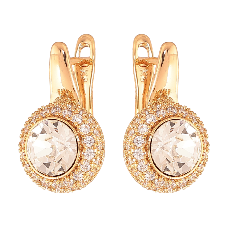 Сережки Xuping колір Позолота 18K англійський замок "Кристали в обрамленні дрібних кристалів" фото №1