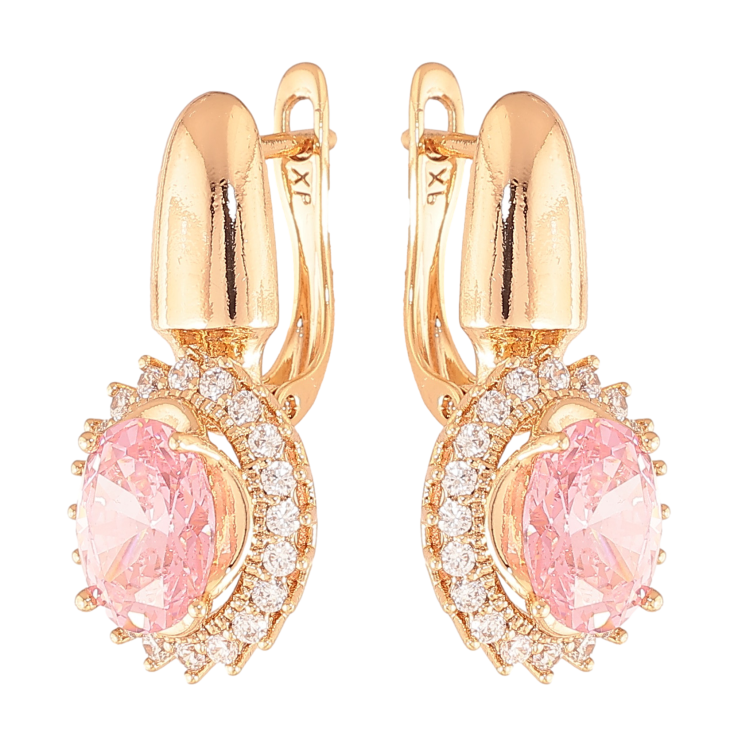 Серьги Xuping цвет Позолота 18K английский замок "Розовые кристаллы в обрамлении" фото №4 Серьги Xuping цвет Позолота 18K английский замок "Розовые кристаллы в обрамлении" фото №4