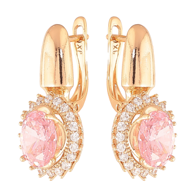 Серьги Xuping цвет Позолота 18K английский замок "Розовые кристаллы в обрамлении" фото №1 Серьги Xuping цвет Позолота 18K английский замок "Розовые кристаллы в обрамлении" фото №1