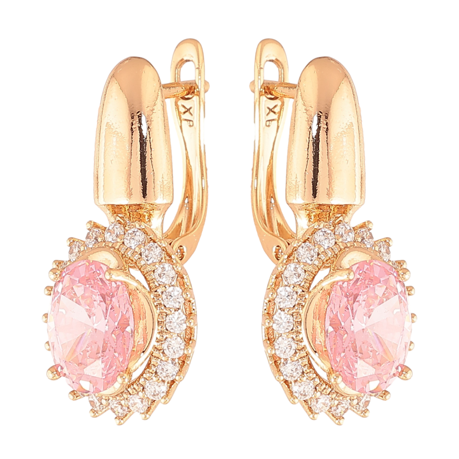Серьги Xuping цвет Позолота 18K английский замок "Розовые кристаллы в обрамлении" фото №1 Серьги Xuping цвет Позолота 18K английский замок "Розовые кристаллы в обрамлении" фото №1