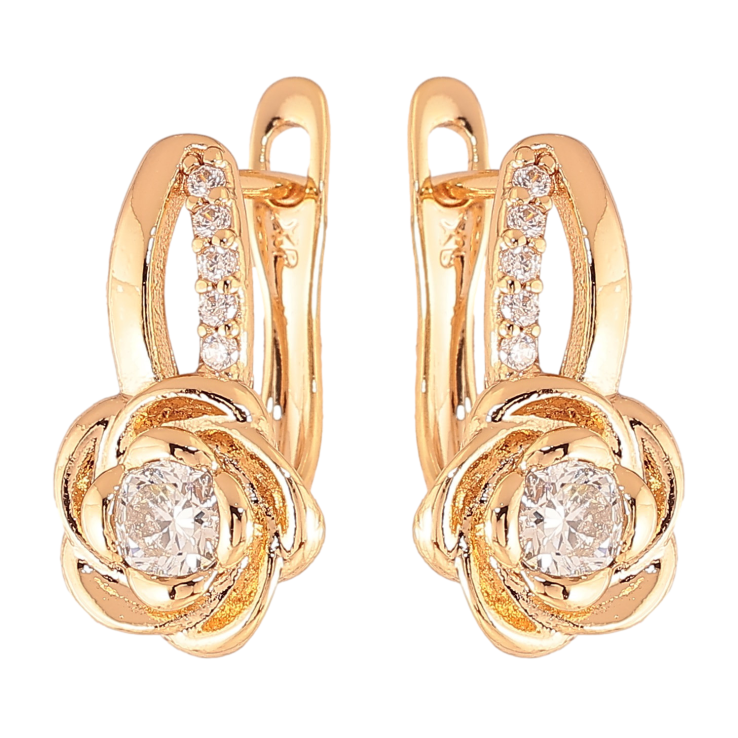 Сережки Xuping колір Позолота 18K англійський замок "Квіточки з кристалами" фото №12 Сережки Xuping колір Позолота 18K англійський замок "Квіточки з кристалами" фото №12