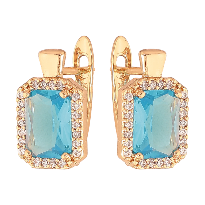 Серьги Xuping цвет Позолота 18K английский замок "Голубые кристаллы в обрамлении" фото №1 Серьги Xuping цвет Позолота 18K английский замок "Голубые кристаллы в обрамлении" фото №1