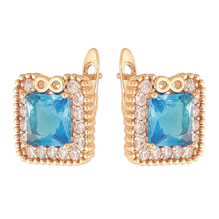 Серьги Xuping цвет Позолота 18K английский замок "Голубые кристаллы в обрамлении" фото №11 Серьги Xuping цвет Позолота 18K английский замок "Голубые кристаллы в обрамлении" фото №11