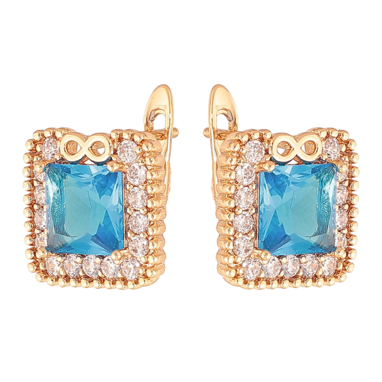 Серьги Xuping цвет Позолота 18K английский замок "Голубые кристаллы в обрамлении" фото №1 Серьги Xuping цвет Позолота 18K английский замок "Голубые кристаллы в обрамлении" фото №1