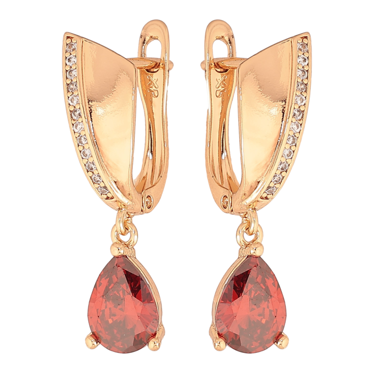 Сережки Xuping колір Позолота 18К англійський замок "Підвіски з червоними кристалами" фото №18