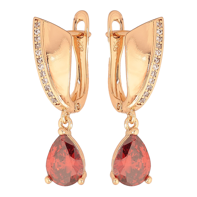 Сережки Xuping колір Позолота 18К англійський замок "Підвіски з червоними кристалами" фото №1