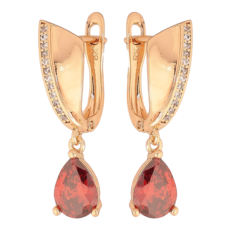 Сережки Xuping колір Позолота 18К англійський замок "Підвіски з червоними кристалами" фото №1