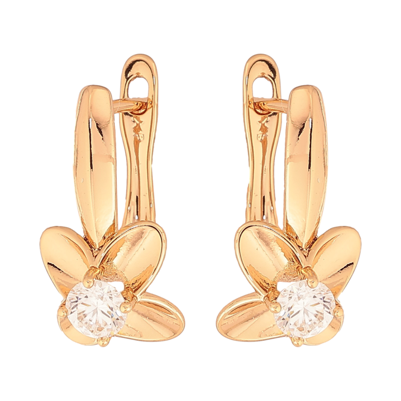 Серьги Xuping цвет Позолота 18K английский замок "Цветочки с кристаллами" фото №4