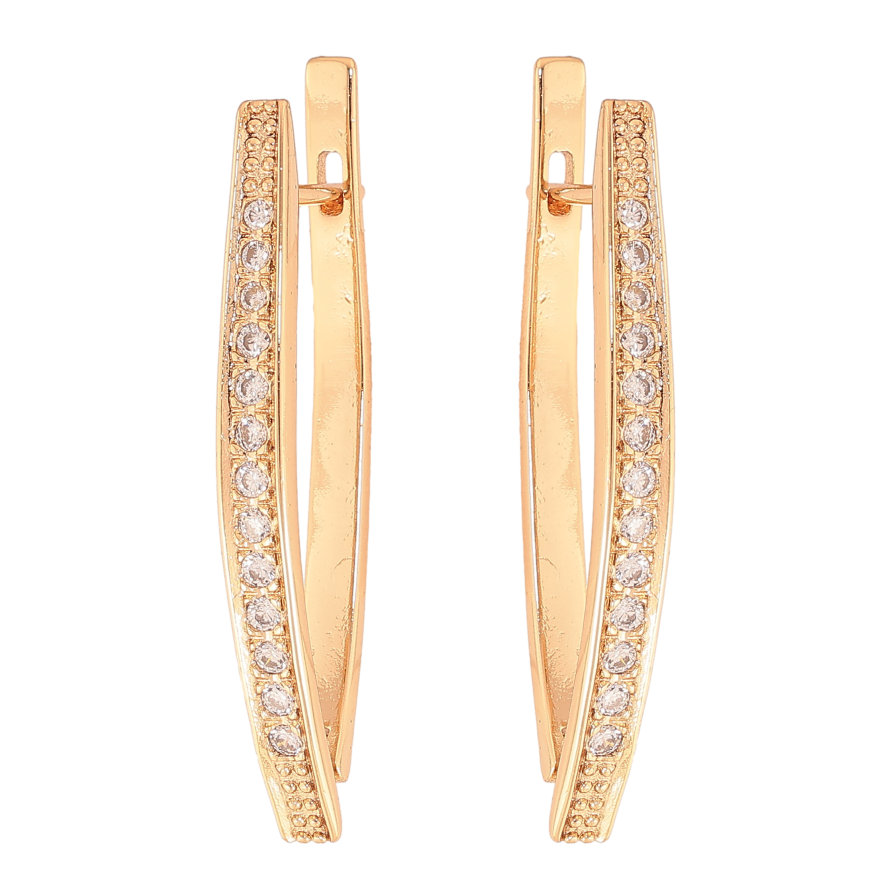 Сережки Xuping колір Позолота 18К англійський замок "Скоби з доріжками кристалів" фото №1