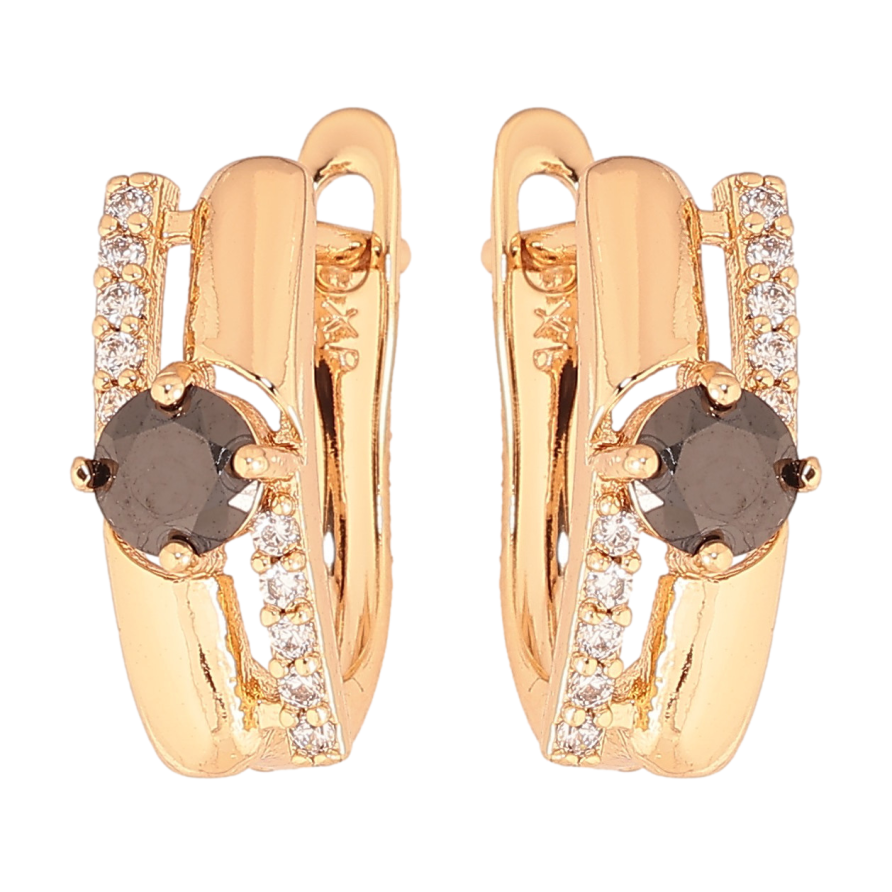 Серьги Xuping цвет Позолота 18К английский замок "Узор с черными кристаллами" фото №1