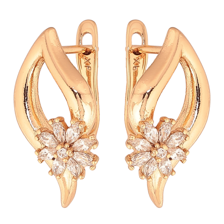 Сережки Xuping колір Позолота 18К англійський замок "Візерунок з кристальними квіточками" фото №7