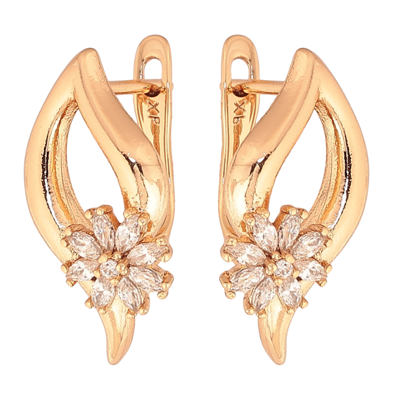 Сережки Xuping колір Позолота 18К англійський замок "Візерунок з кристальними квіточками" фото №1