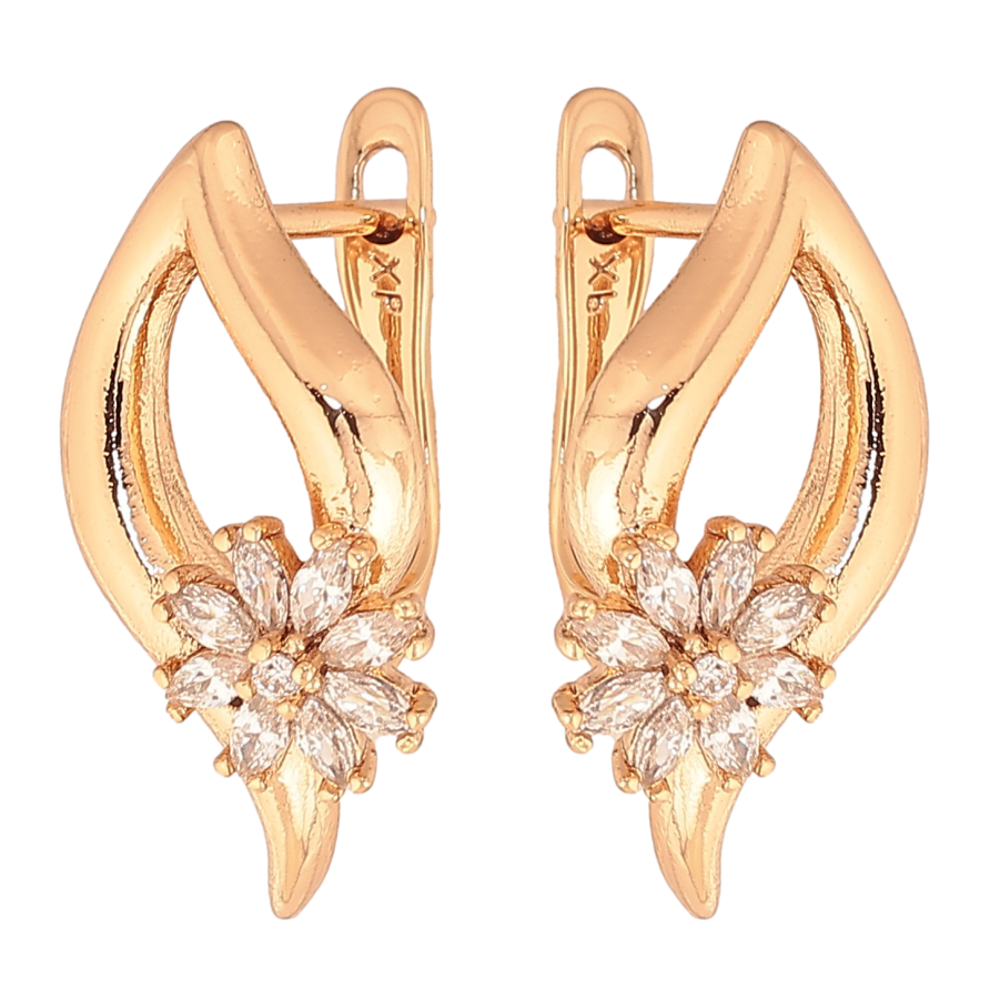 Сережки Xuping колір Позолота 18К англійський замок "Візерунок з кристальними квіточками" фото №1