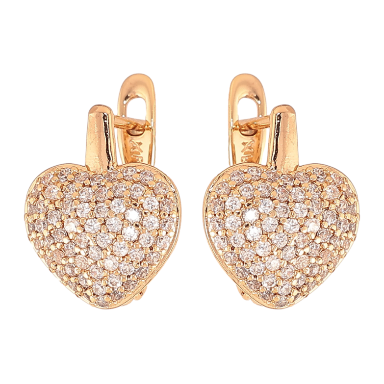 Сережки Xuping колір Позолота 18К англійський замок "Сердечки з інкрустацією кристалами" фото №1