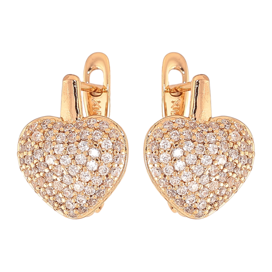 Сережки Xuping колір Позолота 18К англійський замок "Сердечки з інкрустацією кристалами" фото №1