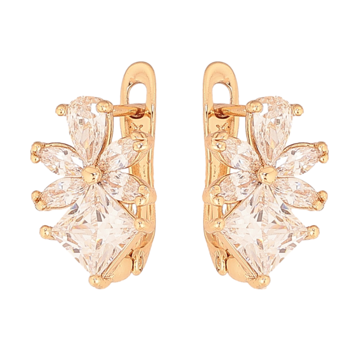 Сережки Xuping колір Позолота 18К англійський замок "Кристальні квіточки" фото №4