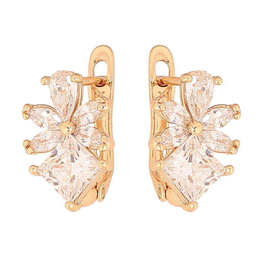 Сережки Xuping колір Позолота 18К англійський замок "Кристальні квіточки" фото №1