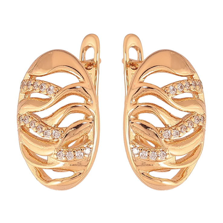 Сережки Xuping колір Позолота 18К англійський замок "Декоративний візерунок з кристалами" фото №3