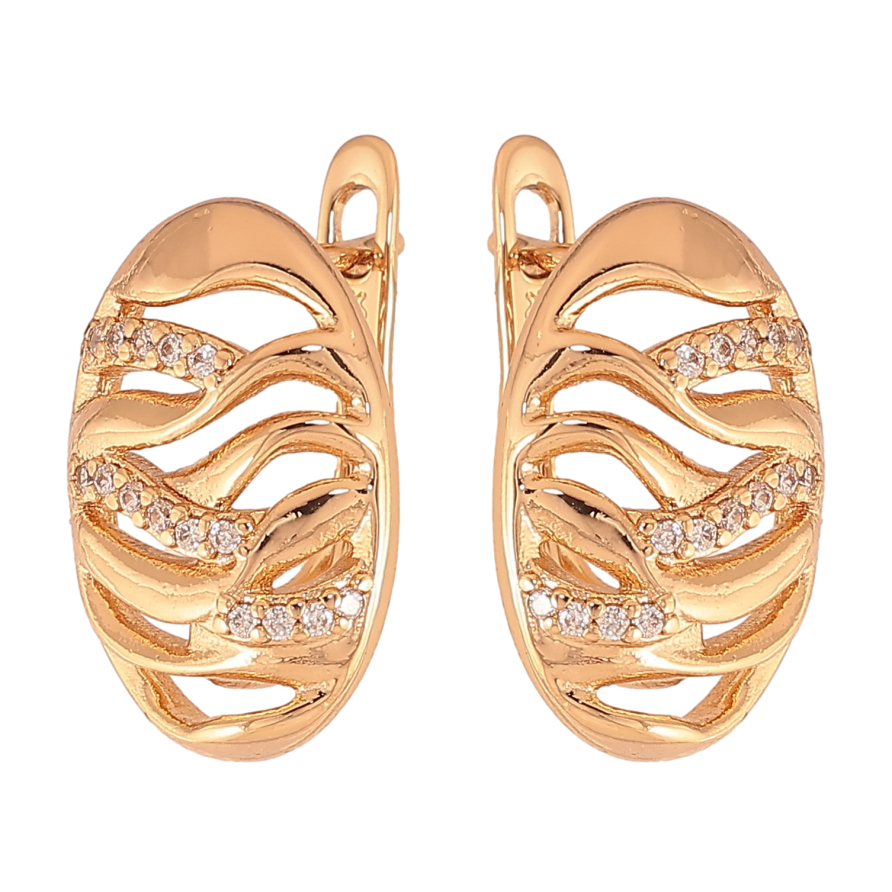 Сережки Xuping колір Позолота 18К англійський замок "Декоративний візерунок з кристалами" фото №1