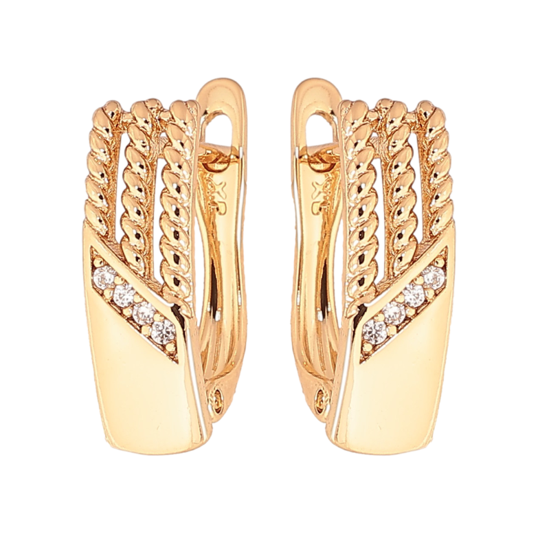 Серьги Xuping цвет Позолота 18K английский замок "Узор с кристаллами" фото №1