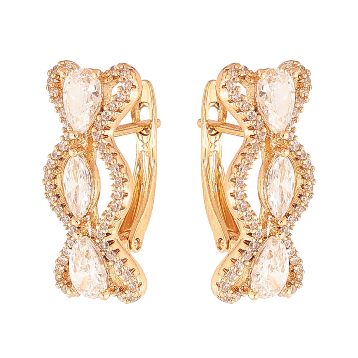 Серьги Xuping цвет Позолота 18К английский замок "Узор с кристаллами" фото №6 Серьги Xuping цвет Позолота 18К английский замок "Узор с кристаллами" фото №6