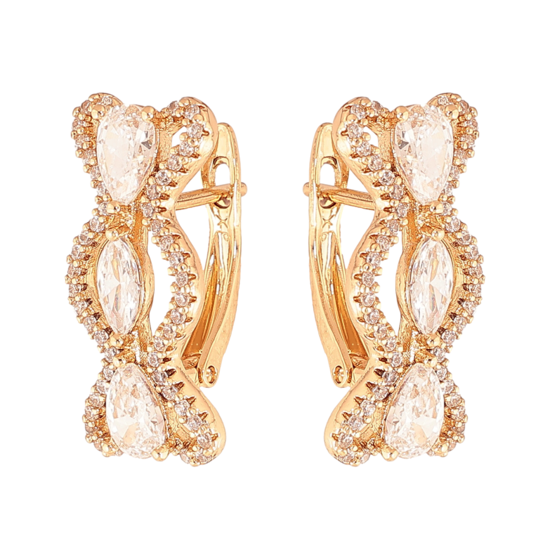 Серьги Xuping цвет Позолота 18К английский замок "Узор с кристаллами" фото №1 Серьги Xuping цвет Позолота 18К английский замок "Узор с кристаллами" фото №1