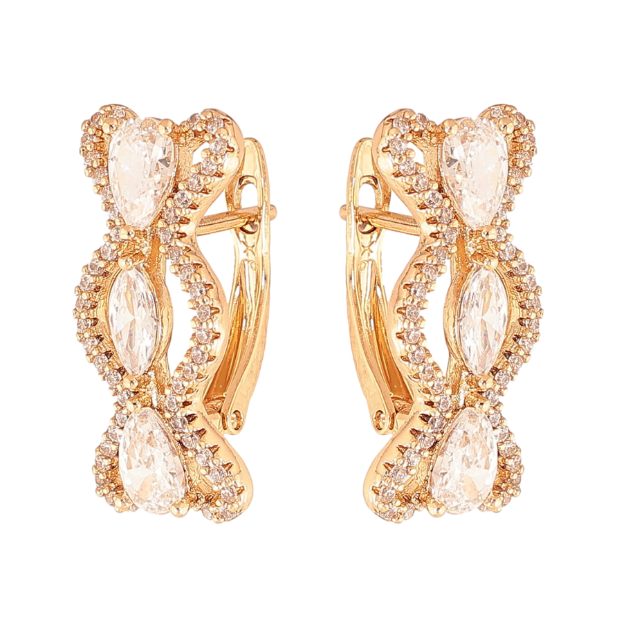 Серьги Xuping цвет Позолота 18К английский замок "Узор с кристаллами" фото №1 Серьги Xuping цвет Позолота 18К английский замок "Узор с кристаллами" фото №1