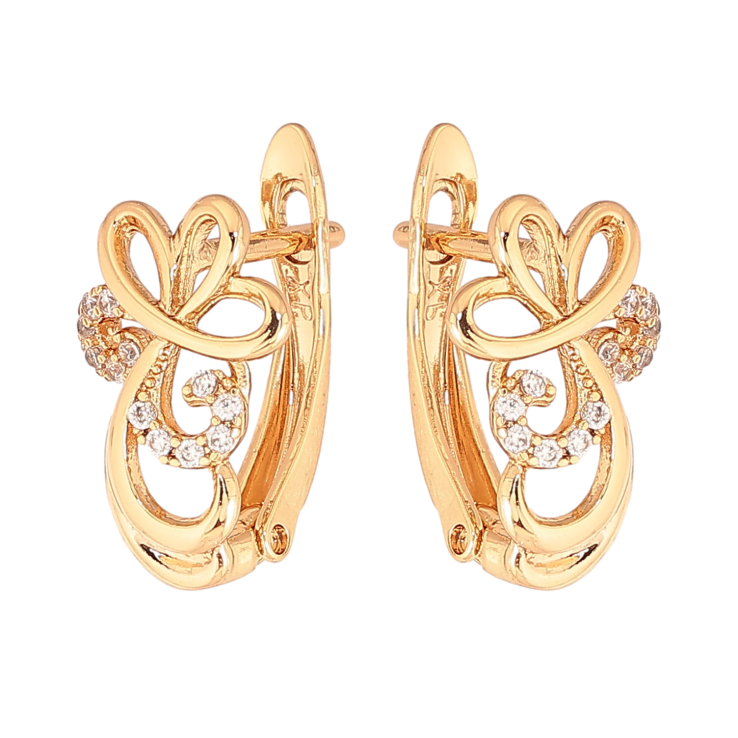 Сережки Xuping колір Позолота 18К англійський замок "Візерунок з кристалами" фото №17