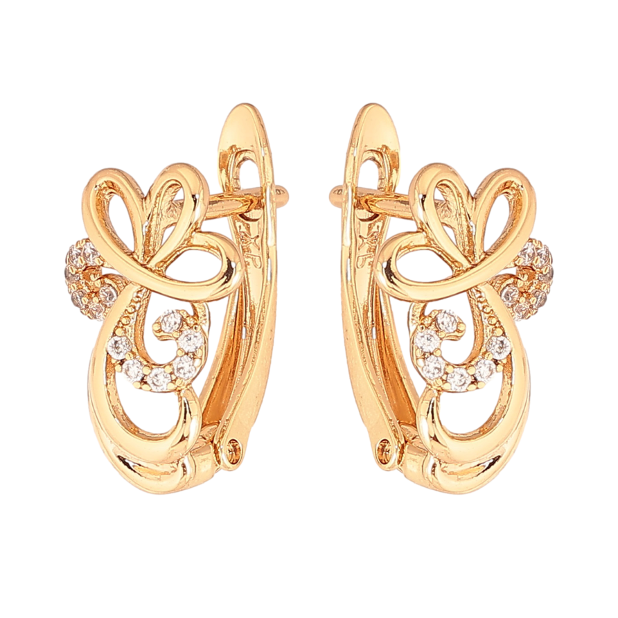 Сережки Xuping колір Позолота 18К англійський замок "Візерунок з кристалами" фото №1