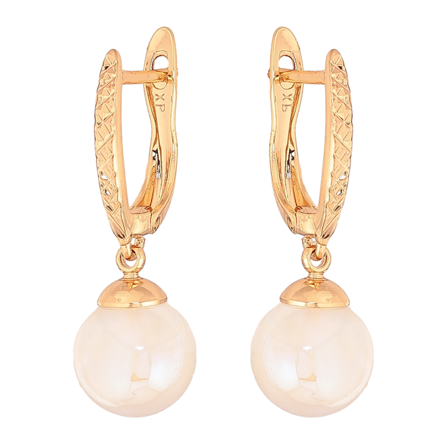 Сережки Xuping колір Позолота 18К англійський замок "Перлинні підвіски" фото №1