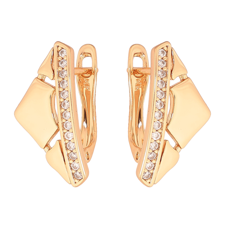 Серьги Xuping цвет Позолота 18К английский замок "Узор с кристаллами" фото №17