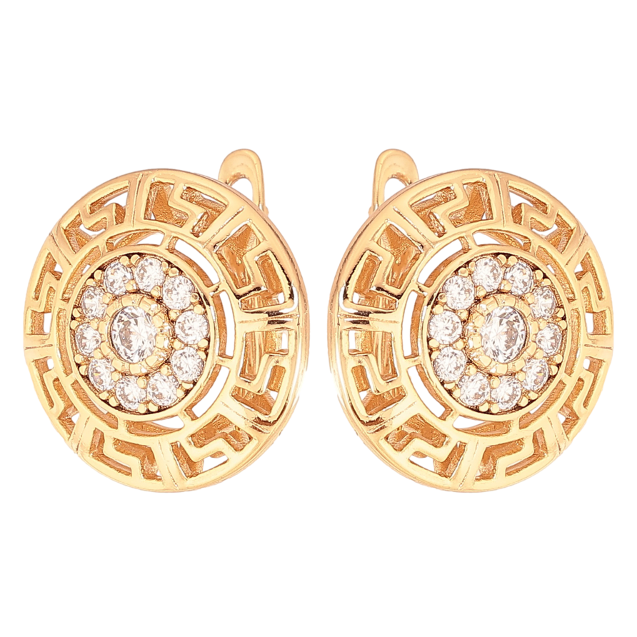 Серьги Xuping цвет Позолота 18К английский замок "Греческий узор с кристаллами" фото №1